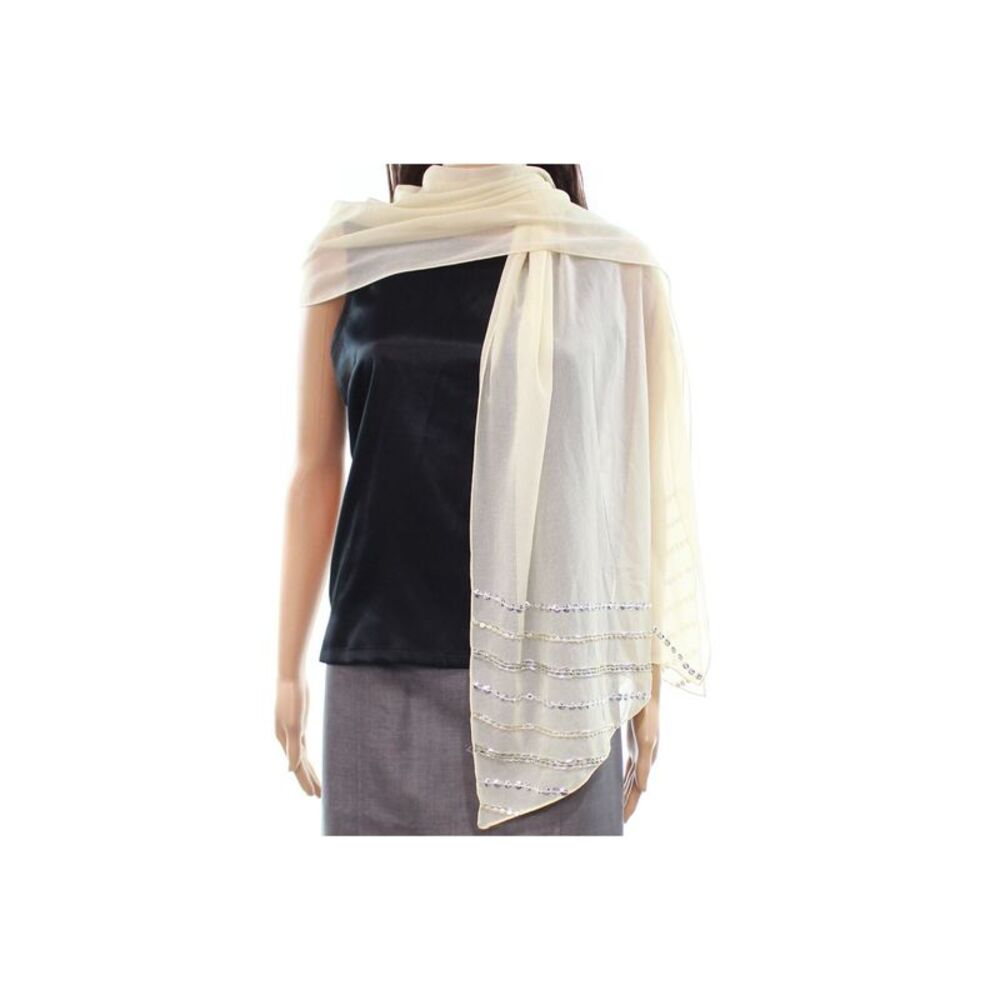 INC Womens Beige Diagonal Wrap Beaded Embellished Evening Scarf
